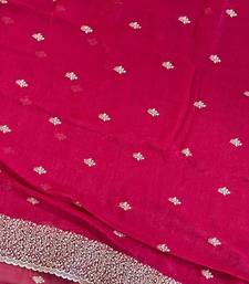 wine silk saree with zari and stone work embroidery