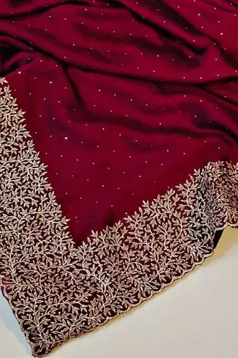 Wine Color Silk Fabric  Zari Work And Stone Work Saree