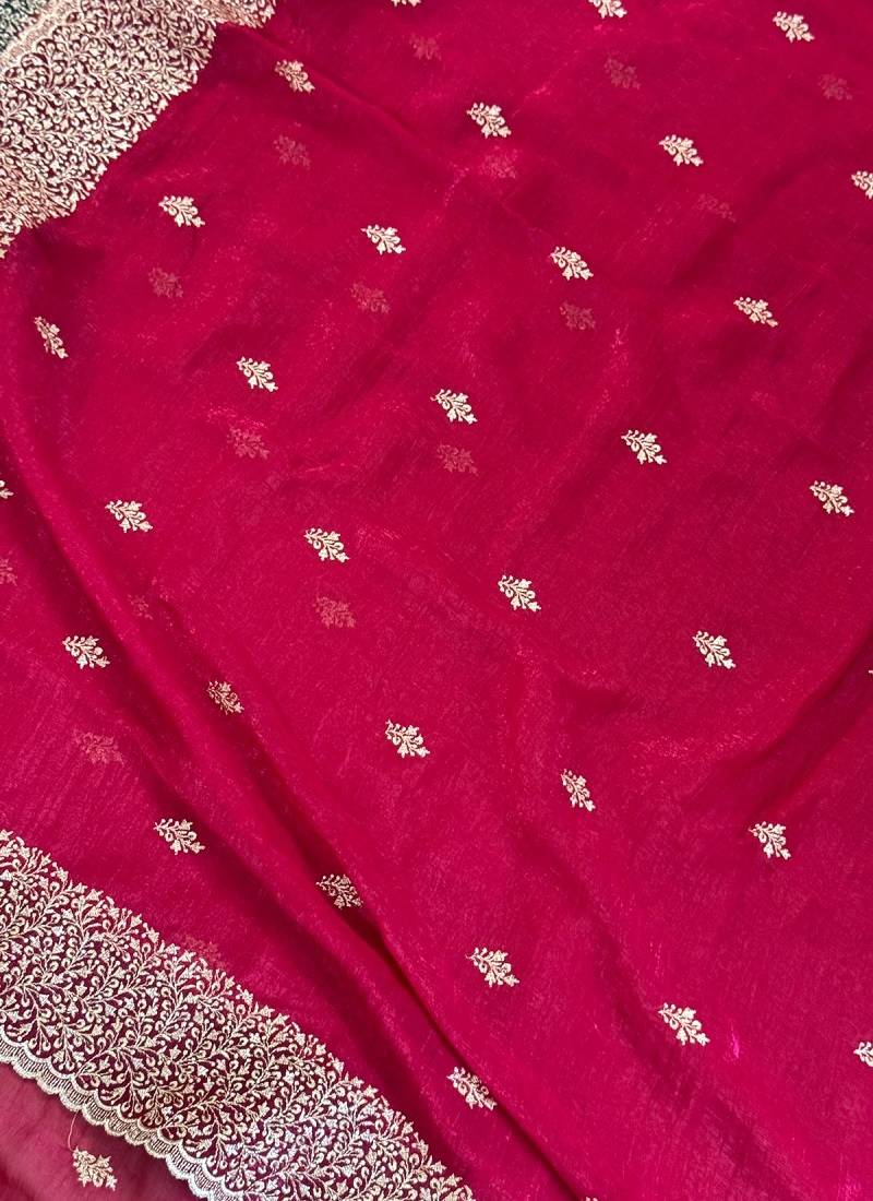 wine silk saree with zari and stone work embroidery
