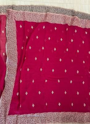 wine silk saree with zari and stone work embroidery 3
