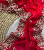 Red Color Embroidery and Butti Work Fandy Sattin Silk Saree