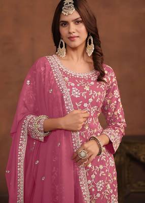 Pink georgette embroidery & sequins semi stitched suit size up to 42 2