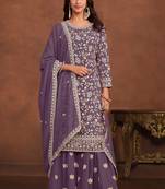 Purple georgette embroidery & sequins semi stitched suit size up to 42