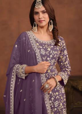 Purple georgette embroidery & sequins semi stitched suit size up to 42 2
