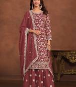 Mauve georgette embroidery & sequins semi stitched suit size up to 42