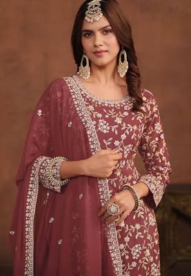 Mauve georgette embroidery & sequins semi stitched suit size up to 42 2