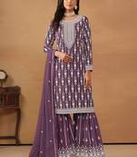 Purple georgette embroidery & sequins semi stitched suit size up to 42