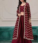 Maroon chinnon zari embroidery & sequins free size stitch suit size up to 42