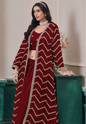 Maroon chinnon zari embroidery & sequins free size stitch suit size up to 42 2
