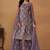 Purple net embroidery & sequins semi stitched suit size up to 42