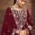 Maroon vichitra silk zari embroidery beads sequence work & floral printed free size stitch suit size up to 42