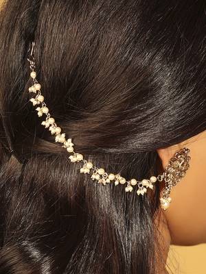 gold plated pearl guchha ear chain set of 2 for women 6