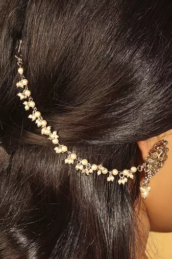 gold plated pearl guchha ear chain set of 2 for women