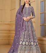 Purple georgette embroidered & sequins semi stitched suit size up to 42