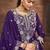 Purple vichitra silk zari embroidery beads sequence work & floral printed free size stitch suit size up to 42