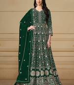 Green georgette embroidered & sequins semi stitched suit size up to 42