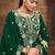 Green vichitra silk zari embroidery beads sequence work & floral printed free size stitch suit size up to 42