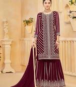 Maroon georgette zari embroidery & sequins free size stitch suit size up to 42