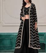 Black chinnon zari embroidery & sequins free size stitch suit size up to 42