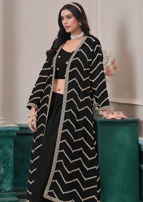 Black chinnon zari embroidery & sequins free size stitch suit size up to 42 2