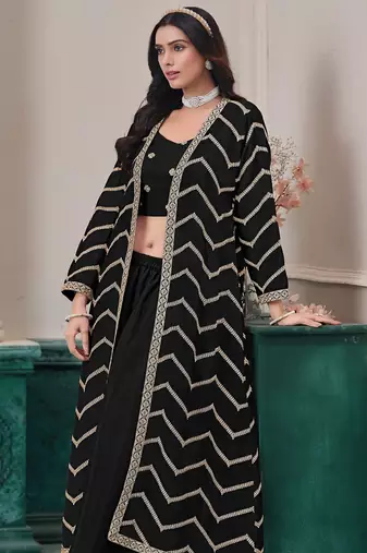 Black chinnon zari embroidery & sequins free size stitch suit size up to 42