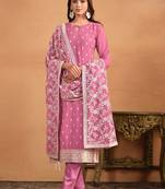 Pink georgette embroidery & sequins semi stitched suit size up to 42