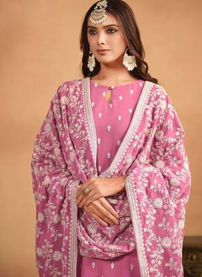 Pink georgette embroidery & sequins semi stitched suit size up to 42 2