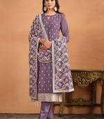 Purple georgette embroidery & sequins semi stitched suit size up to 42