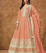 Peach dola silk embroidery & sequins free size stitch suit size up to 42