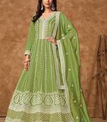 Green dola silk embroidery & sequins free size stitch suit size up to 42