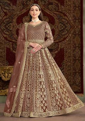 Rose gold net embroidery & sequins semi stitched suit size up to 42 1