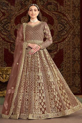 Rose gold net embroidery & sequins semi stitched suit size up to 42