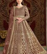 Rose gold net embroidery & sequins semi stitched suit size up to 42