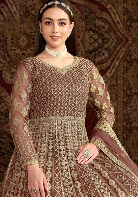 Rose gold net embroidery & sequins semi stitched suit size up to 42 2