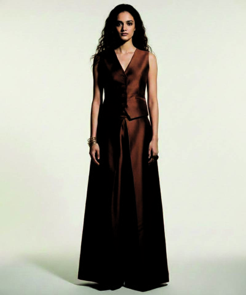 Brown satin linen co ord set