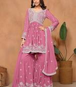 Pink georgette embroidery & sequins semi stitched suit size up to 42