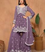 Purple georgette embroidery & sequins semi stitched suit size up to 42
