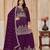 Purple chinnon embroidery & sequins semi stitched suit size up to 42