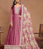 Pink art silk embroidery print & sequins semi stitched suit size up to 42