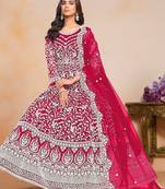 Pink net embroidery & sequins semi stitched suit size up to 42