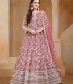 Pink net embroidery & sequins semi stitched suit size up to 42