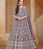 Purple net embroidery & sequins semi stitched suit size up to 42