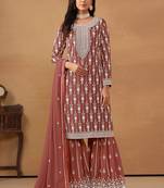 Rose gold georgette embroidery & sequins semi stitched suit size up to 42