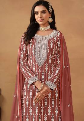 Rose gold georgette embroidery & sequins semi stitched suit size up to 42 2