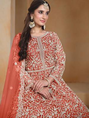 Coral net embroidery & sequins semi stitched suit size up to 42 2