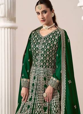 Green georgette embroidery & sequins semi stitched suit size up to 42 2
