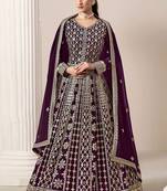 Purple georgette embroidery & sequins semi stitched suit size up to 42