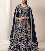 Blue georgette embroidery & sequins semi stitched suit size up to 42
