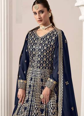 Blue georgette embroidery & sequins semi stitched suit size up to 42 2
