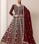 Maroon georgette embroidery & sequins semi stitched suit size up to 42